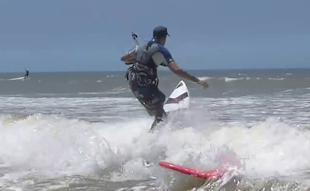 Go over whitewater on a directional kitesurf board